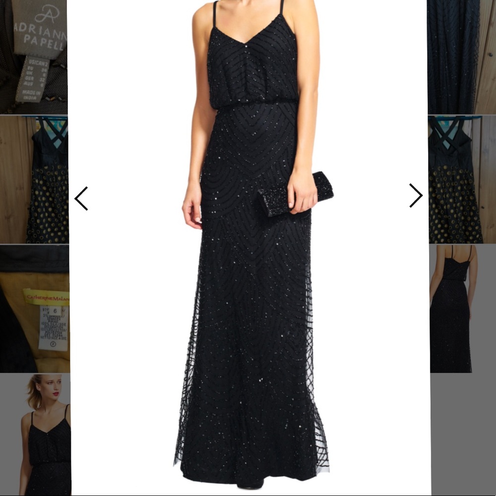 black beaded dress Adrianna Papell